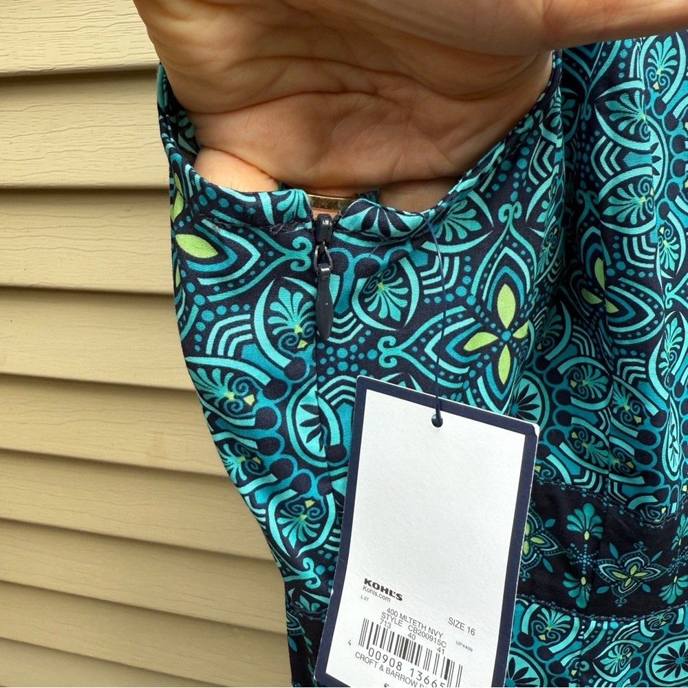 NWT Croft & Barrow Blue Floral Cotton Sundress Sz 16 Side Pockets - Picture 7 of 9